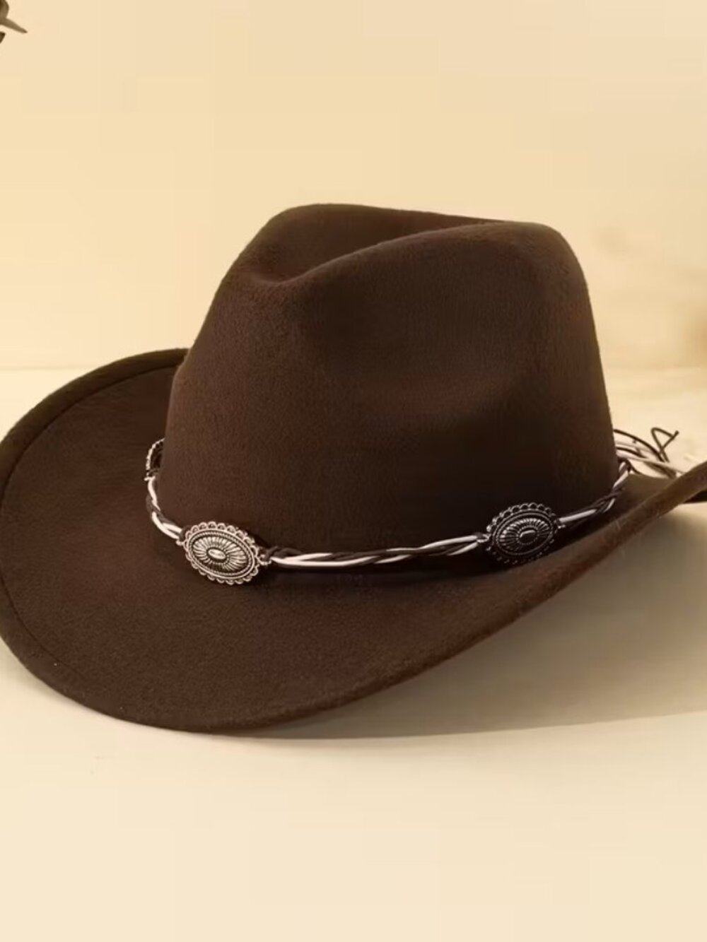 Brown Western Cowboy Cowgirl Hat Braided Concho Band Wide Brim Rodeo Festival
